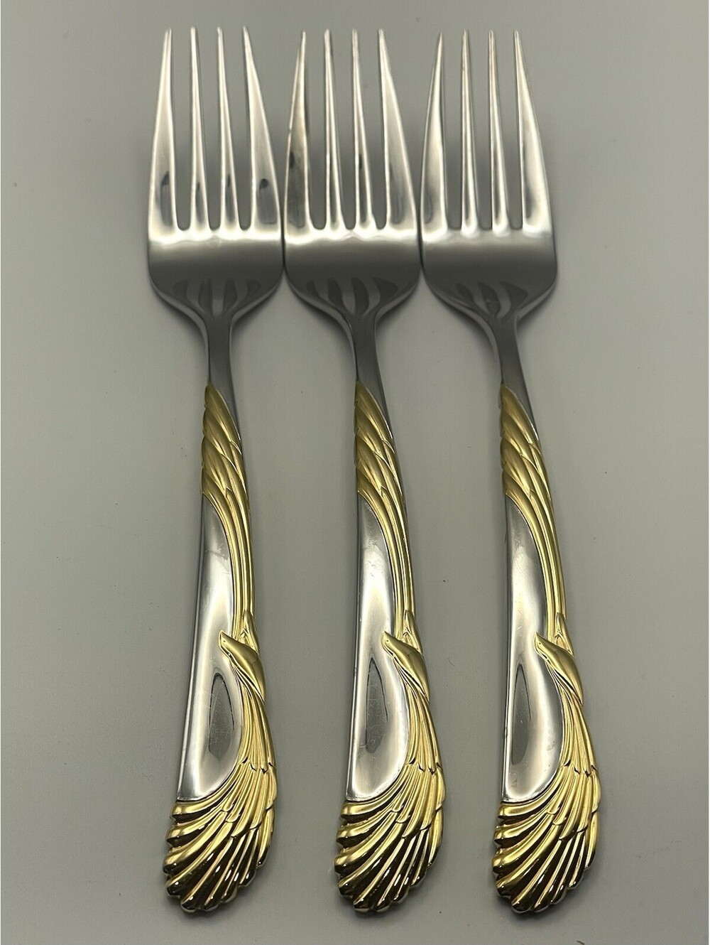 (3) Sasaki WINGS Gold Accent Gerald Patrick Stainless Salad Fork Lot ~ 6.75”